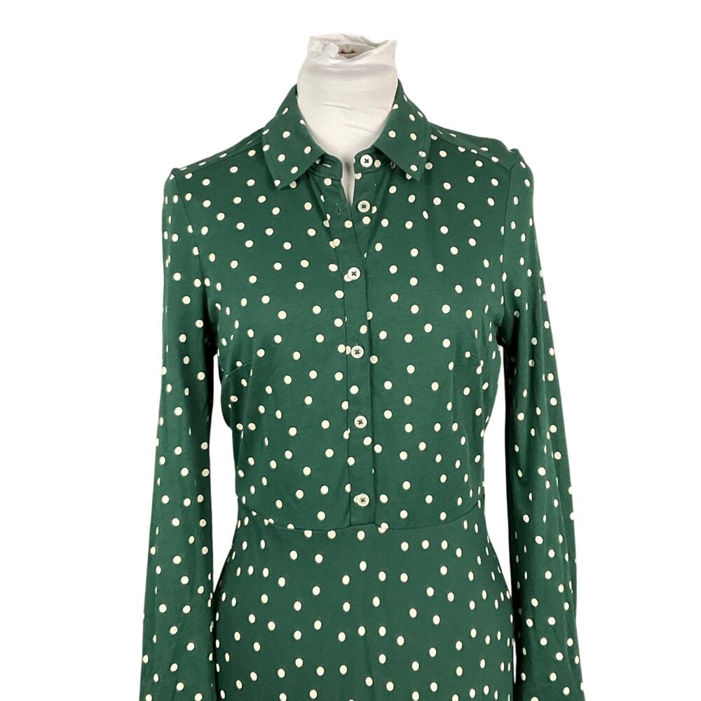 BODEN Dress Laura Jersey Knit Midi Dk Green Polka Dot sz 6 Long Tall Modern Prep - Picture 13 of 14